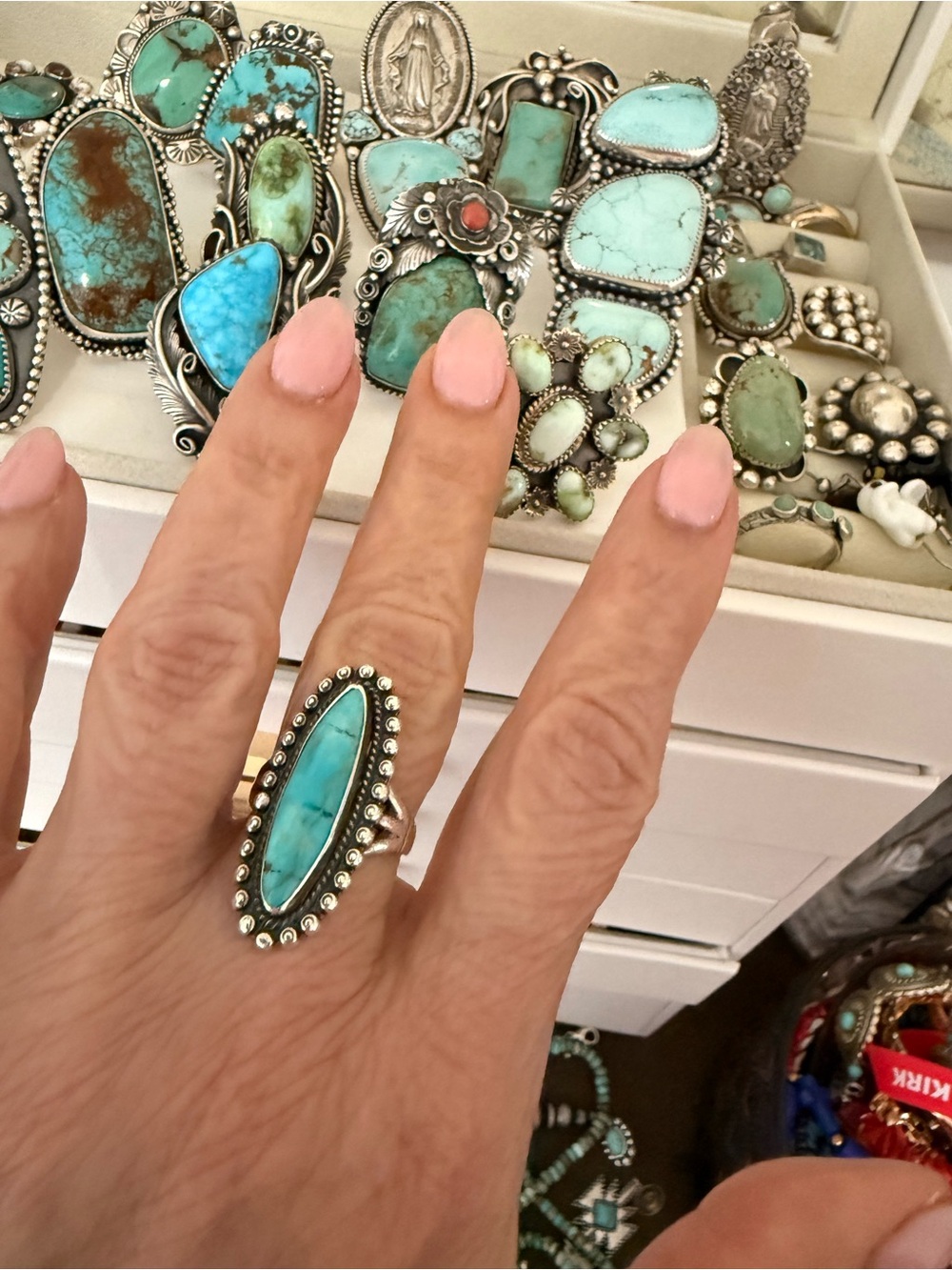 Native genuine Turquoise and sterling Marquise Statement Ring - gorgeous  color